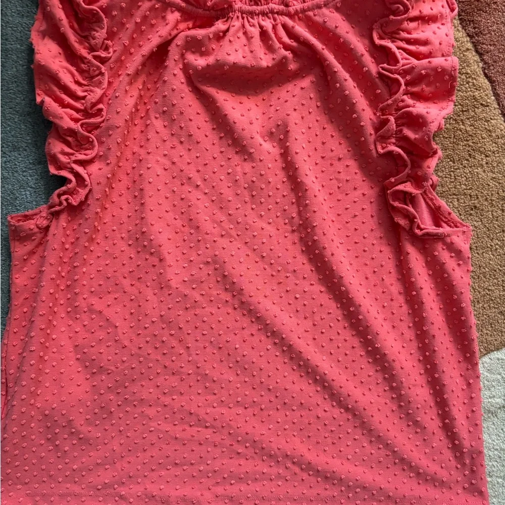 J. Crew Coral Swiss Dot Ruffle Sleeve Top